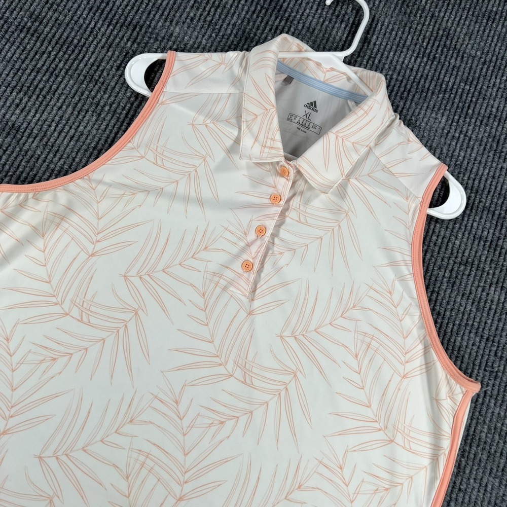Adidas Polo Shirt Womens XL Extra Large Pink White Floral Sleeveless Golf Tennis